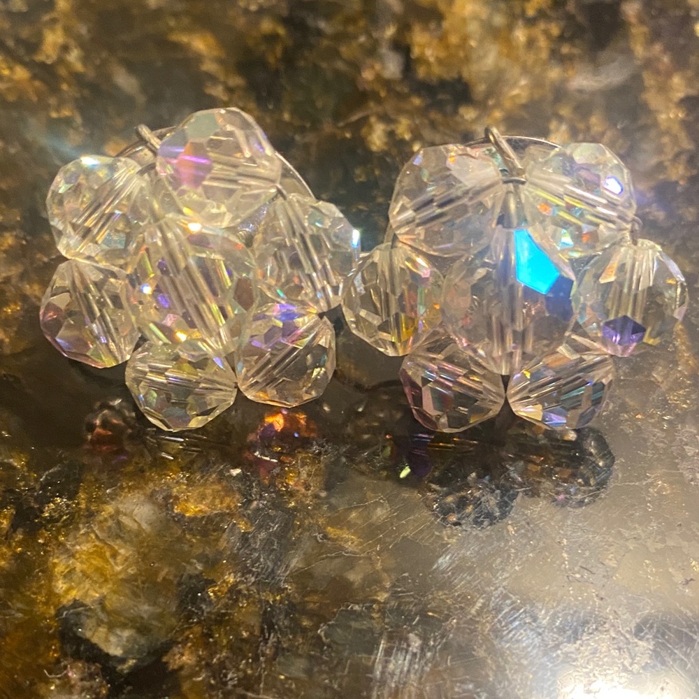 Vintage Aurora Borealis crystal beaded clip-on earrings.